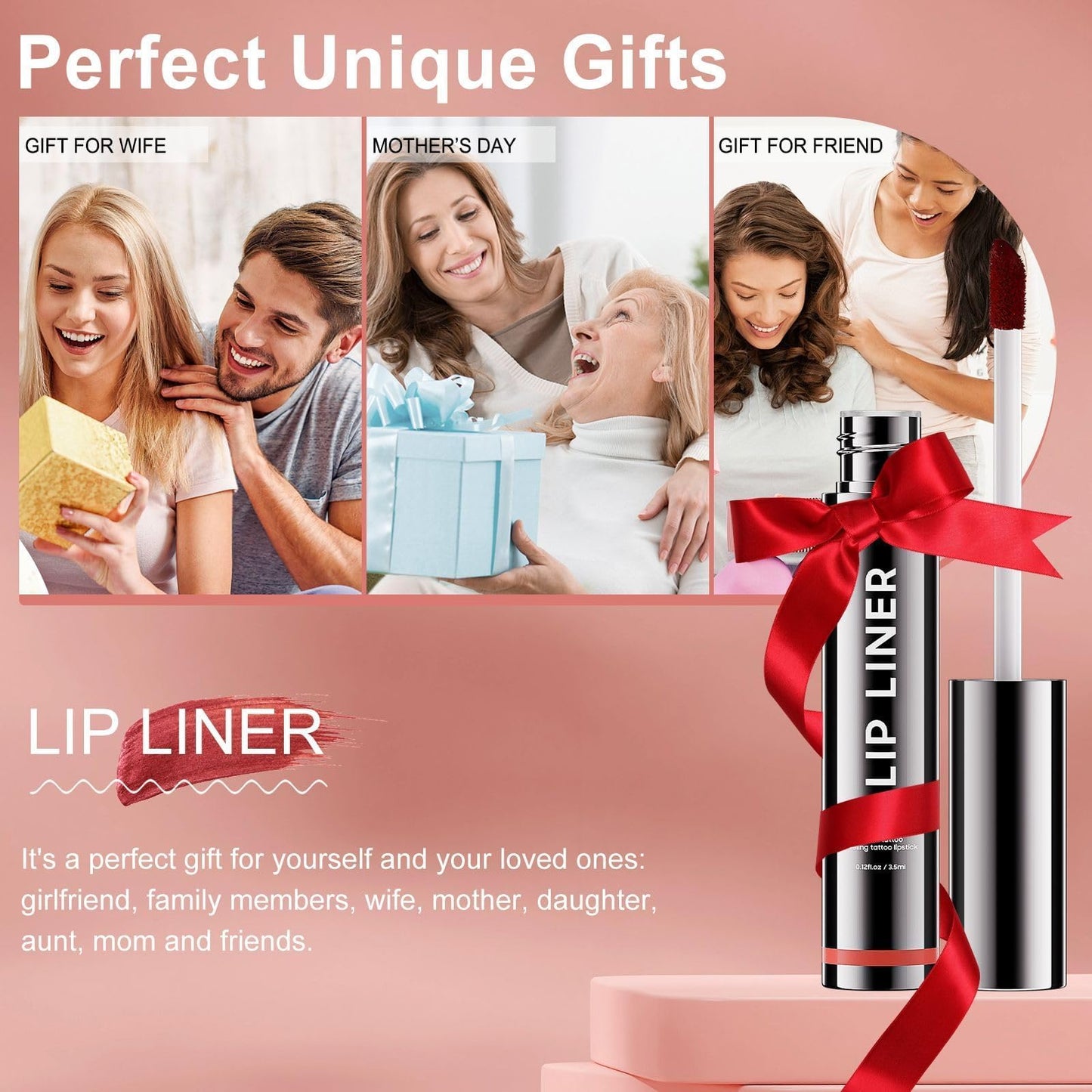 OETUIOW Peel Off Lip Stain Long-Lasting Waterproof, Moisturizing Lip Liner Stain Natural Lip Color, Lip Liner Peel Off Stain Enhancing Complexion for Women Girls (Rose)