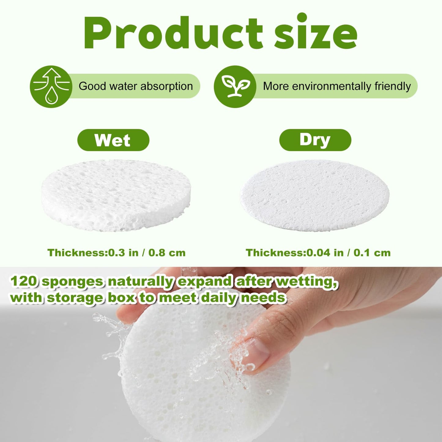Oqqlin 120 Pcs Compressed Facial Sponges with Container, Disposable Round Face Sponge Pads Portable Makeup Removal Wash Sponges for Women Cleansing Makeup Spa (White)