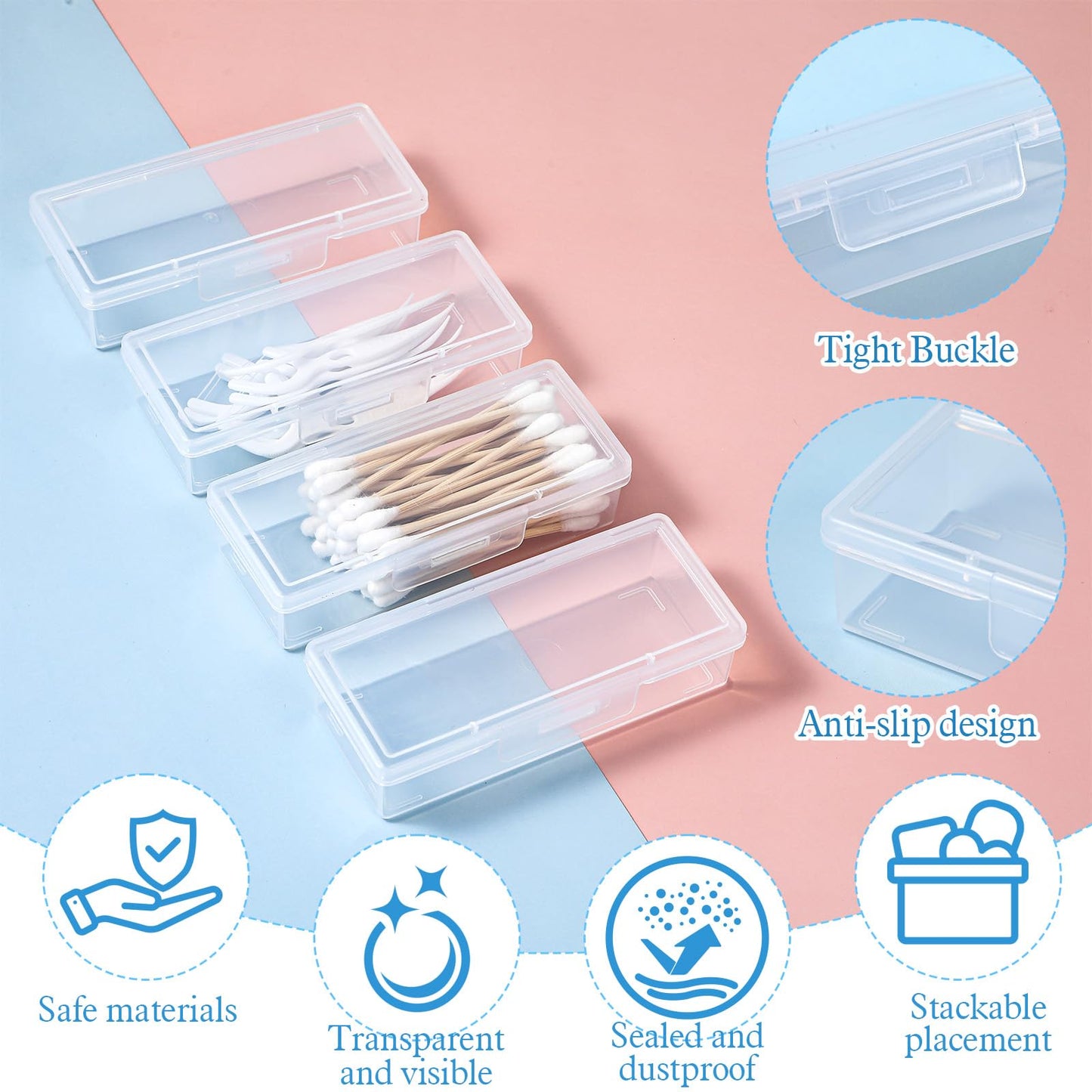 4 PCS Cotton Swab Holder for Travel, Clear Floss Pick Holder, Small Containers for Travel, Portable Storage Case for Cottons Buds Hair Ties Floss