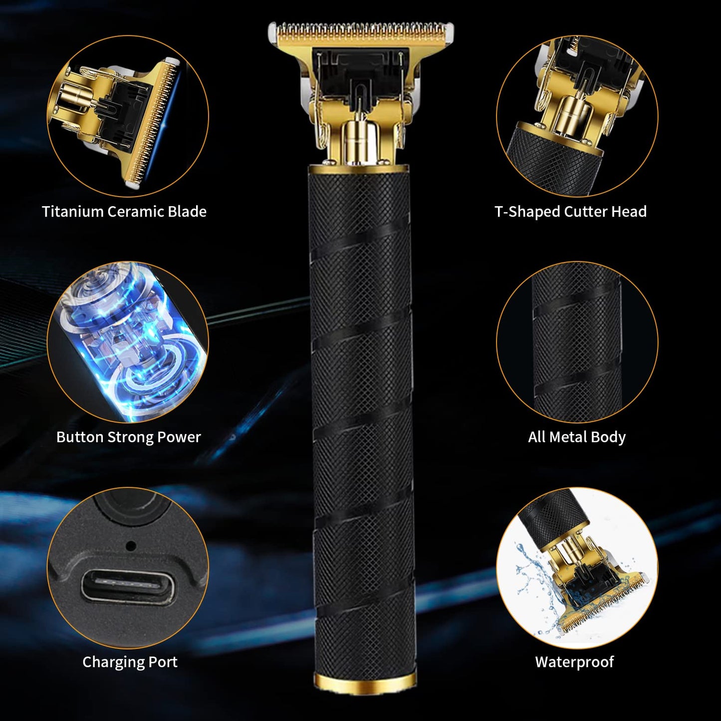 soieho Hair Trimmer for Men, Professional Electric Hair Clippers Cordless Beard Trimmer Shaver Electric T Blade Hair Trimmer, Zero Gapped Hair Clippers Cutting Grooming Kit with Guide Combs, Black