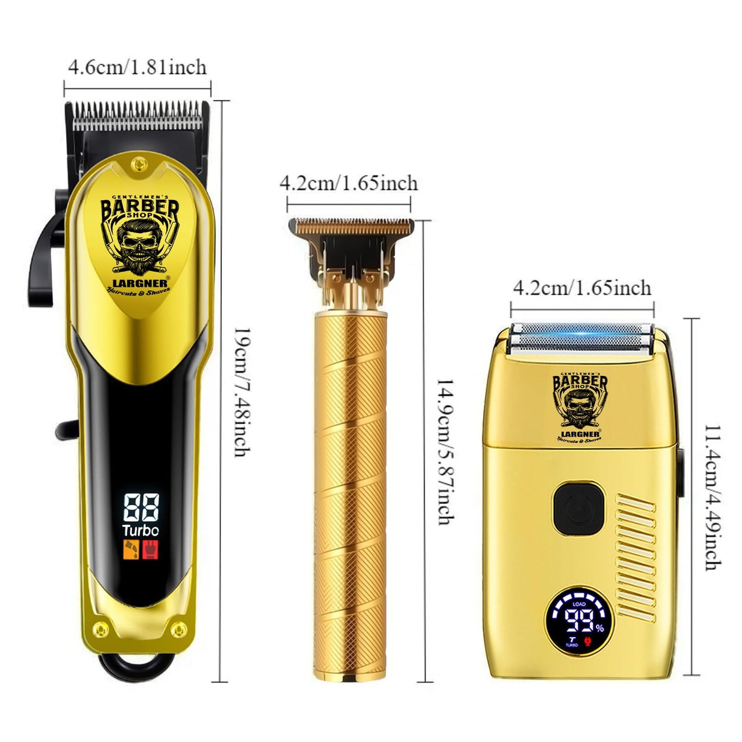 Largner Hair Clippers for Men Professional, Cordless Beard Trimmer & Electric Razor Shavers for Men, Rechargeable 3 Piece Barber Hair Cutting Kit LED Display Men's Grooming Kit