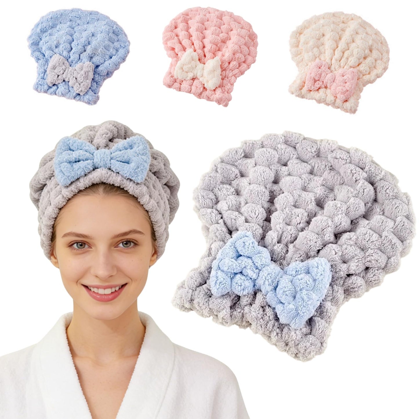lulupureclean Absorbent Hair Towel Wrap for Wet Hair, 2026 New Cute Bow Design Microfiber Hairs Towel, Dry Quick Hairs Turban Wrap for Home and Travel, Soft and Lightweight Shower Caps Women (Grey)