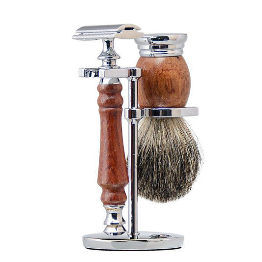 Grandslam Safety Razor Shaving Kit for Men,Pure Badger Hair Brush and Double Edge Safety Razor (Closed Comb) with Rosewood Handle, Shaving Stand, 10 Razor Blades, Perfect for Every Day Use