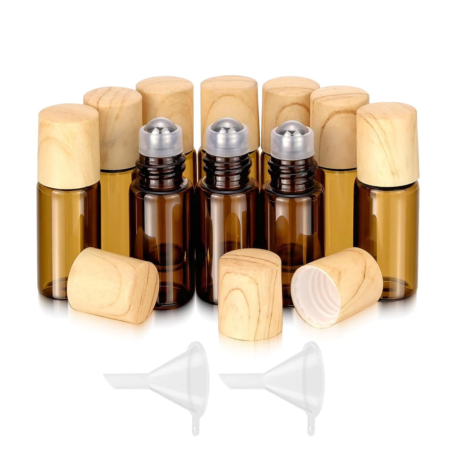 Amber Glass Roll-On Bottles - 10mL Leak-Proof Refillable Essential Oil & Perfume Containers | 8 Pack for Travel & DIY