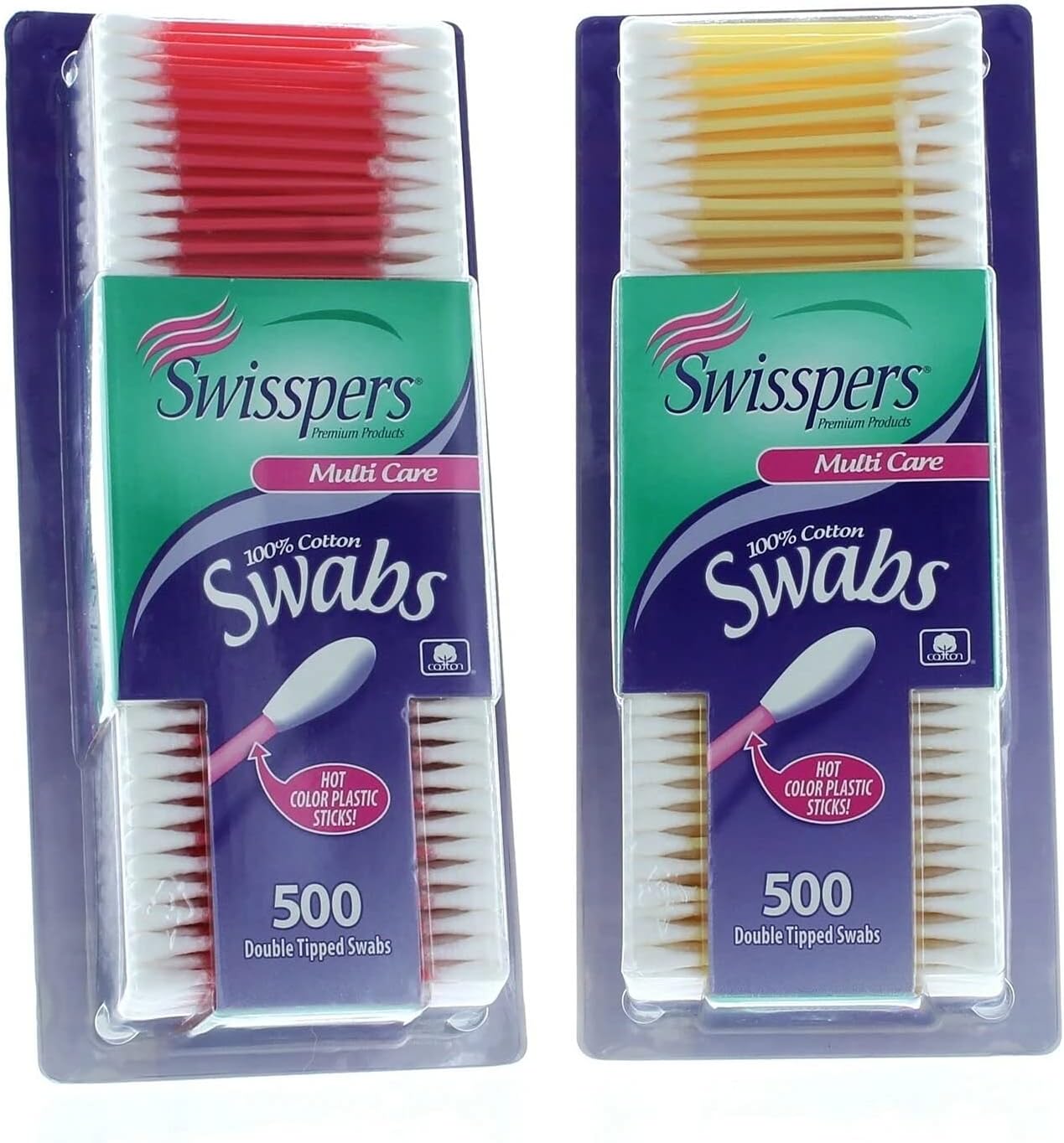 Colorful Cotton Swabs - 100% Cotton with Plastic Sticks, 500 Count | 2 Pack