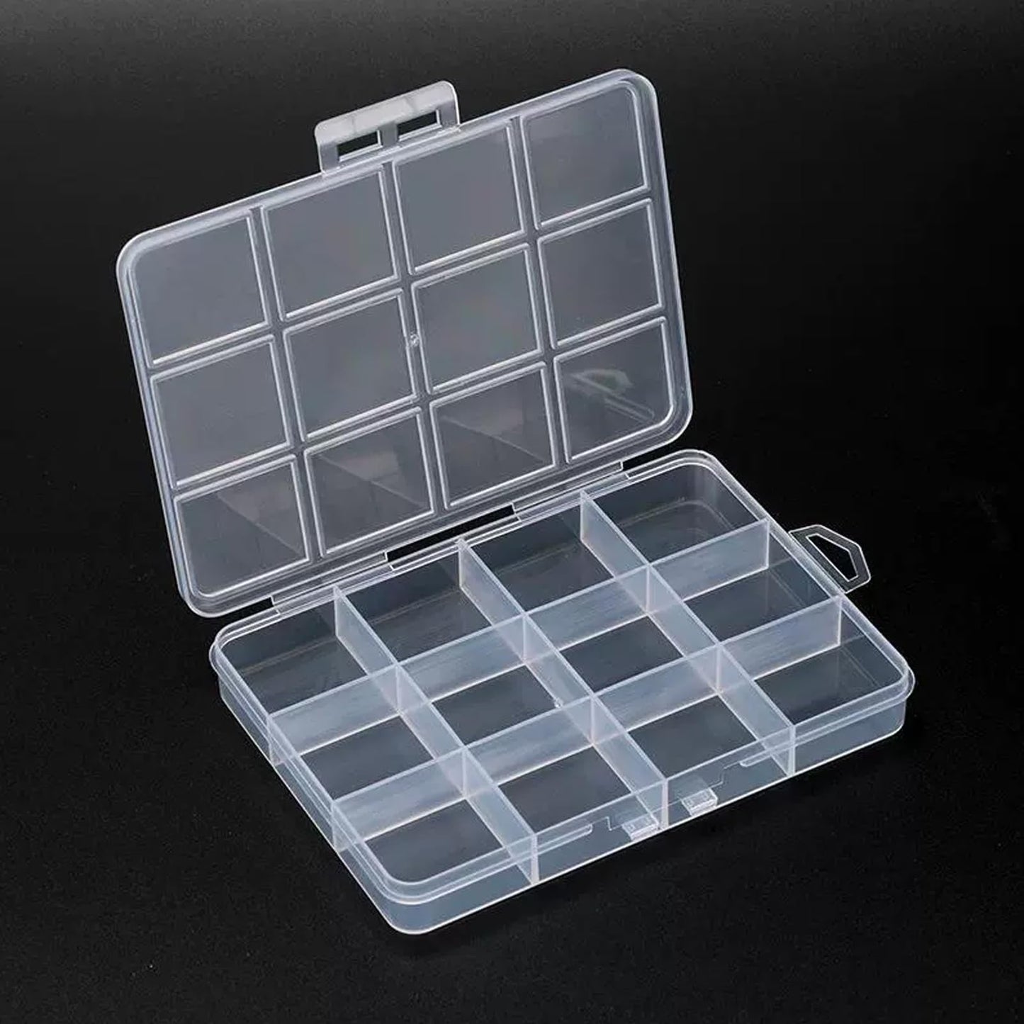 12-Grid Plastic Storage Box - Clear Bead Organizer with Hinged Lid, Mini Craft Supply Container