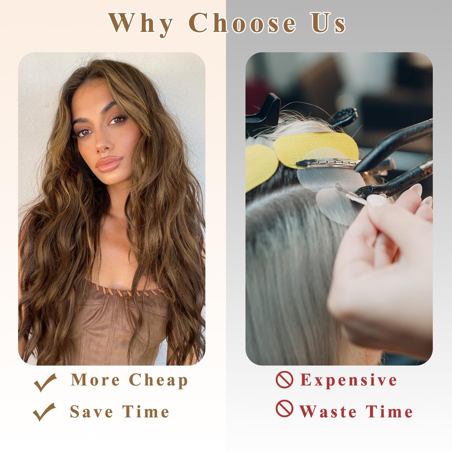 20” Brown Clip in Hair Extensions Long Wavy Synthetic Extensions for Women