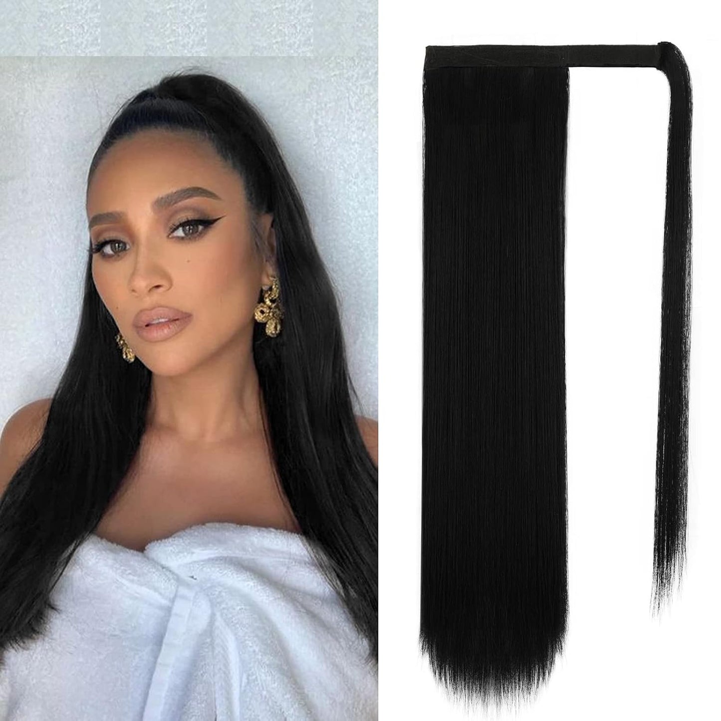 Dark Brown Straight Ponytail Extension - 28 Inch Clip-In Hairpiece for Women | Synthetic Wrap Around Style