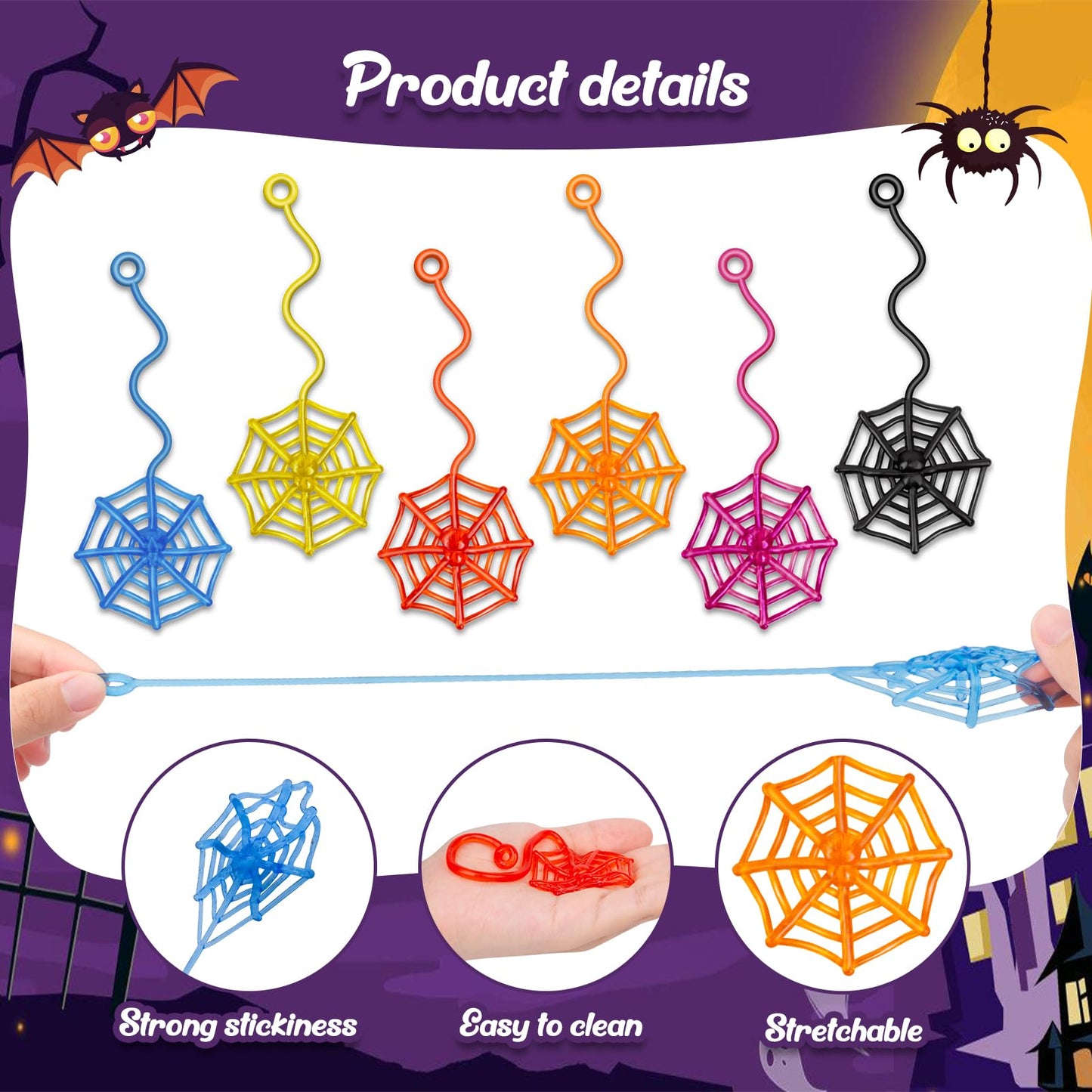 30 Pcs Sticky Spider Web Sticky Hands for Kids Bulk Halloween Party Favors Decorations,Spider Webs for Classroom Prizes,End of The Year Gifts Goodie Bags Stuffers Pinata Stuffers for Boys Girl