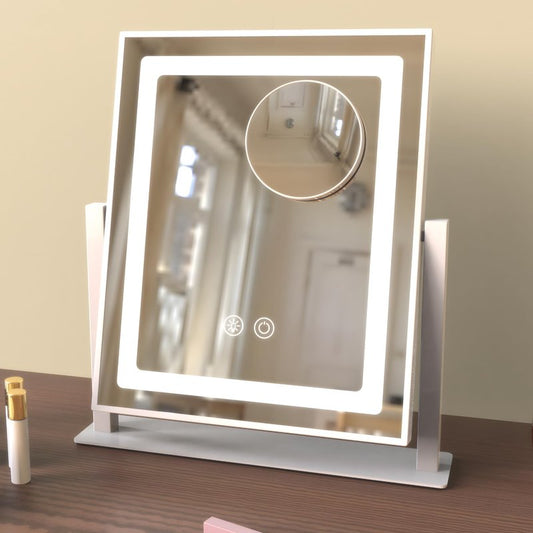 Lighted Vanity Mirror for Desk or Dorm, Dimmable LED Makeup Mirror with 3 Color Lights, Touch Sensor, USB Powered, Portable Table Mirror for Girls, Teens, Students(12in, White)