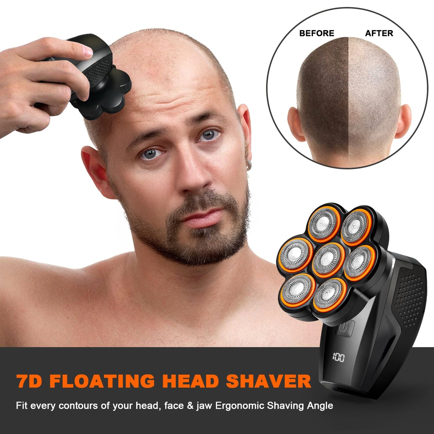 Head Shavers for Bald Men: 120min Long Time Use Rechargeable Electric Razor - Waterproof Wet Dry Shaving - Professional Grooming Kit for Balder