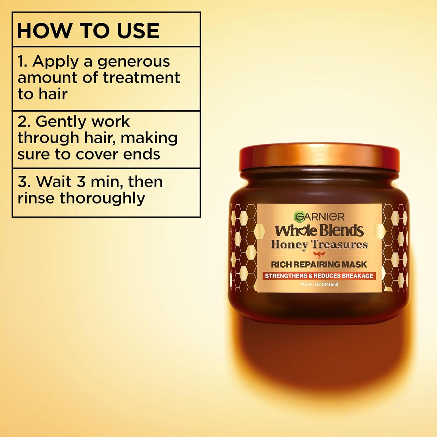 Garnier Whole Blends Honey Treasures Repairing Shampoo & Conditioner Set | For Dry, Damaged Hair (3 Items)