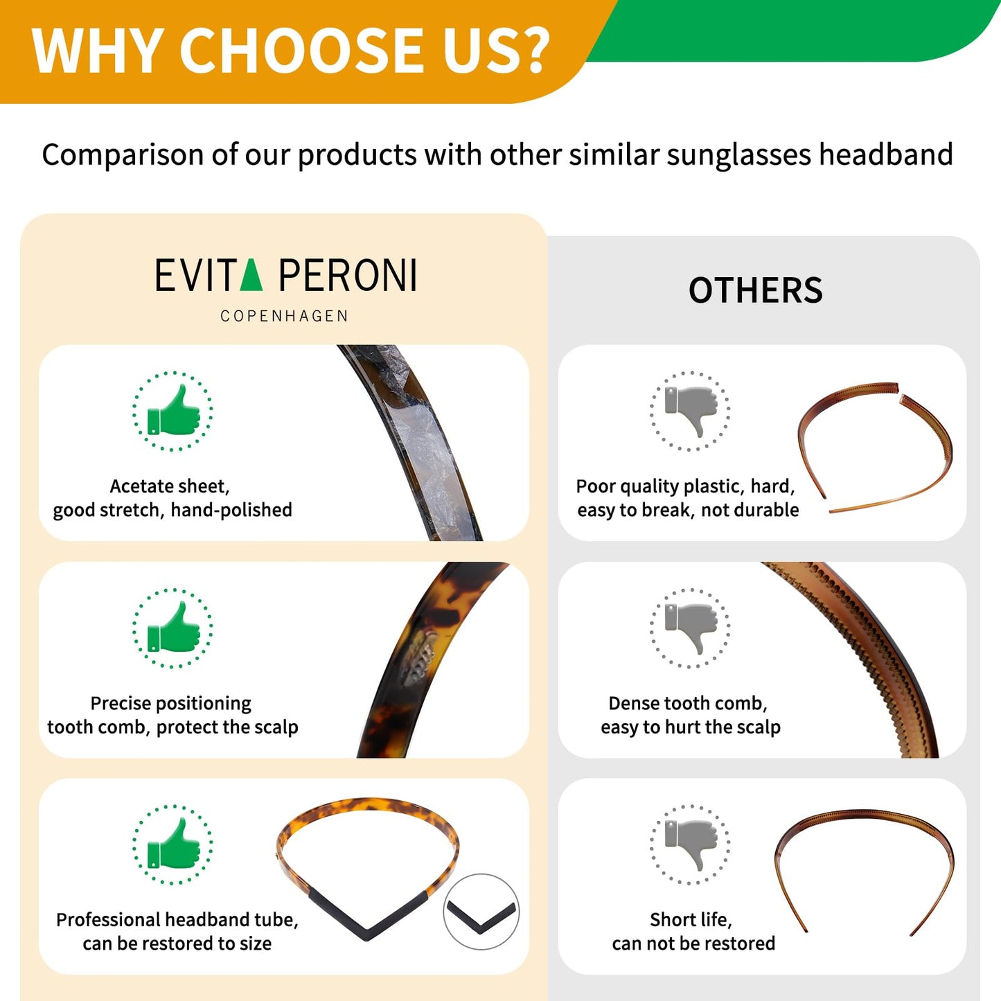 EVITA PERONI Hair Bands - Designed for Eyewear, No Pressure, No Headache, Comfortable Non-Slip Thin Fashion Headbands for Women's Hair - Black