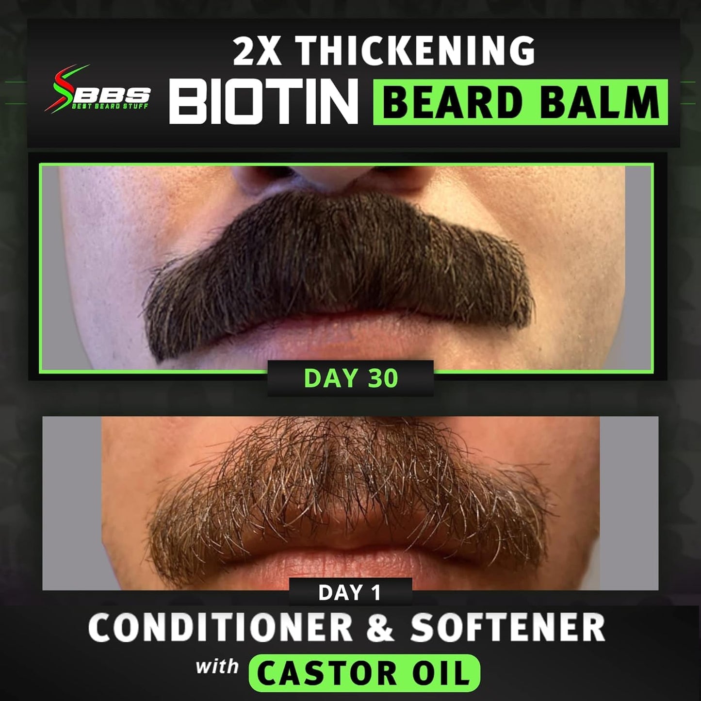Beard Growth Kit w/ 2X Thickening Biotin Beard Balm & Mustache Wax + 6X Liquid Biotin with Collagen Peptides for Facial Hair Growth - Formulated in America