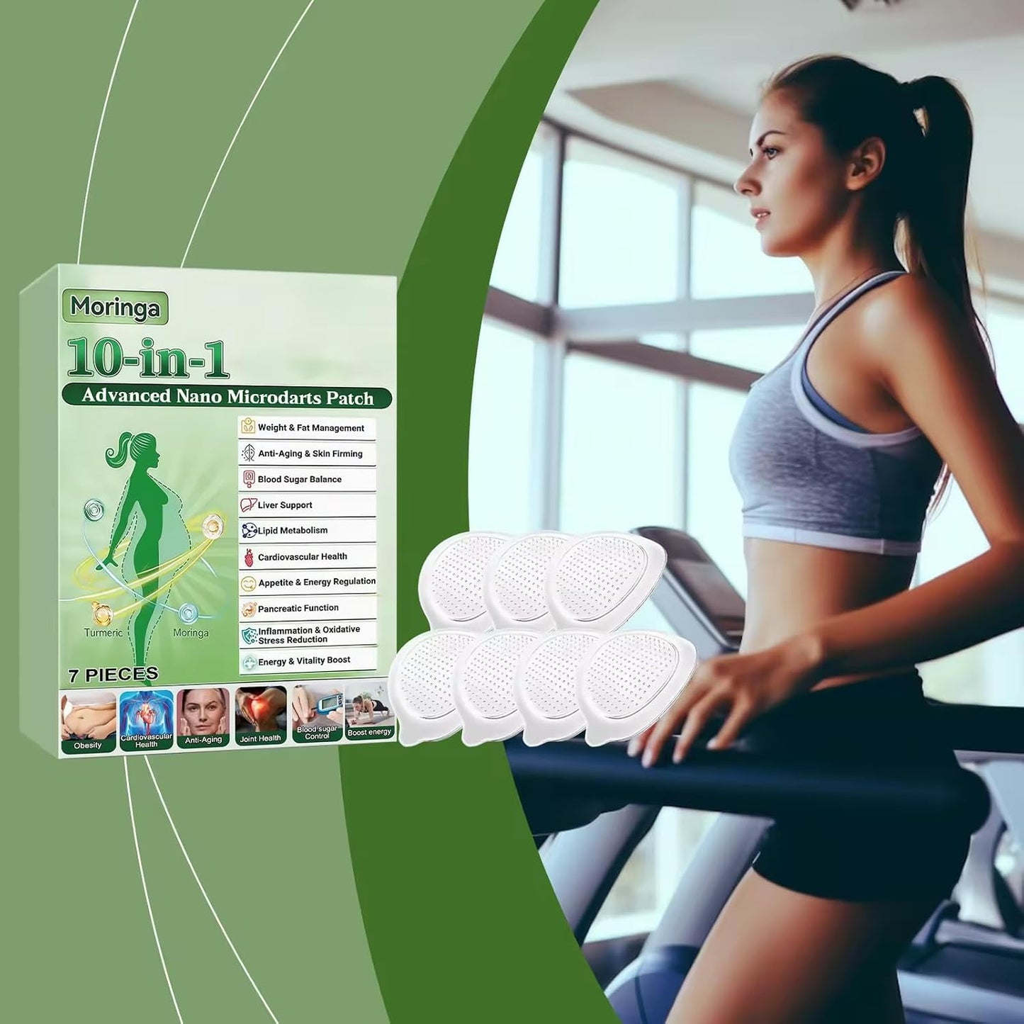 Moringa 10-In-1 Nano Microdart Patches - Natural Slimming Solution for All Skin Types | 4 Boxes, 28 Patches