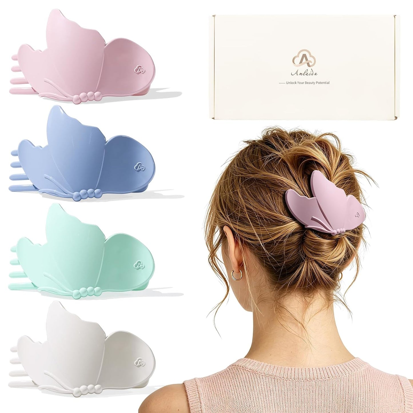 Large Flat Hair Clips for Thick & Thin Hair - Butterfly Claw Clips for Women | 4 Pcs in Beige, Brown & Black