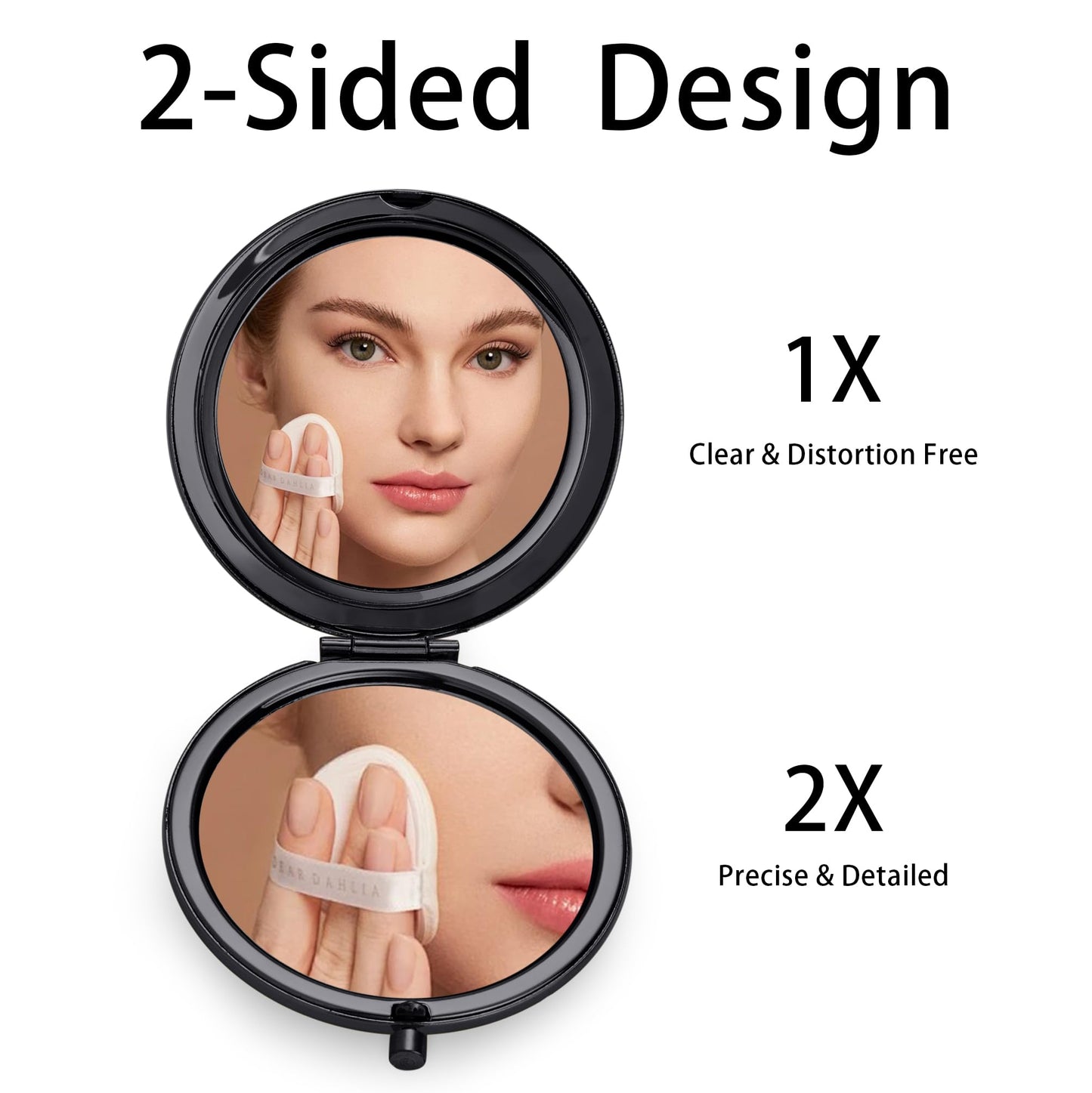 Daricano Compact Mirror for Purse, Metal Round Shell, Double-Sided 1X/2X Magnifying, Portable Travel Small Makeup Mirror, Mini Pocket Mirror, Black, 4 Packs
