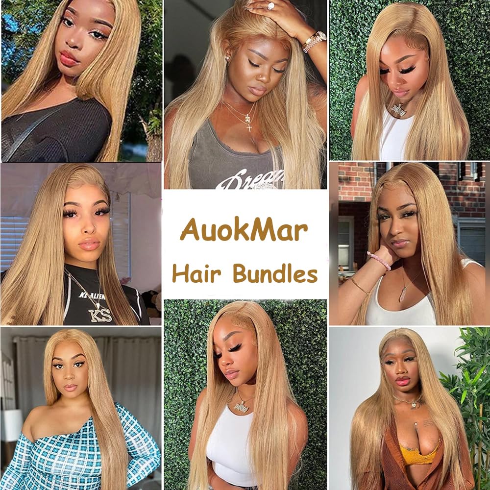 28 30 32 Inch 27 Straight Bundles Human Hair Honey Blonde Bundles Peruvian Unprocessed Virgin Hair Extensions Blonde Straight Hair Weave