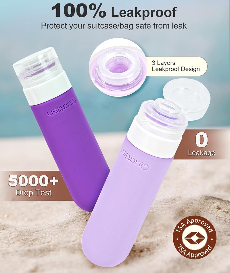 Travel Bottles for Toiletries - TSA Approved Leak Proof Silicone Containers | 20 Pack, Purple