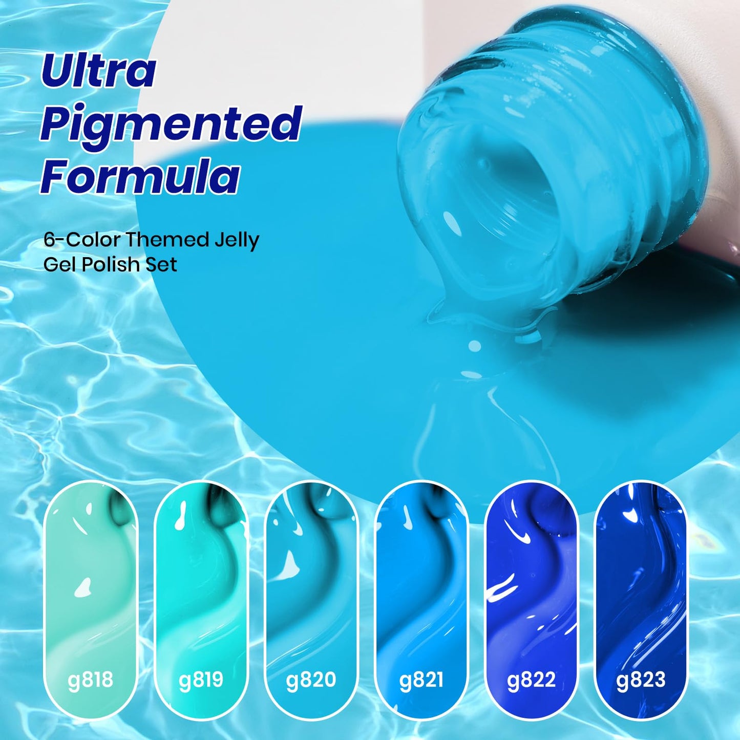 Beetles Blue Gel Nail Polish Set - Ocean Veil 6 Colors Jelly Summer Gel Nail Polish Kit Green Sheer Translucent Effect Soak off UV Nail Art DIY at Home Gift for Women