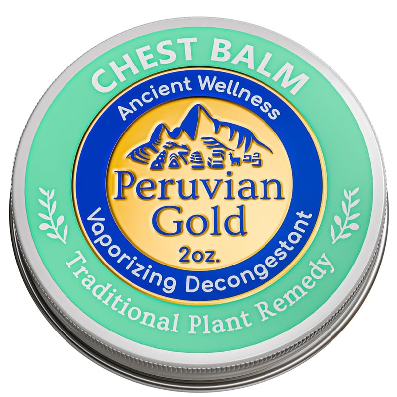 Peruvian Gold Chest Rub Balm Aromatic vaporizing Balm formulated to Soothe colds, Cough and Allergies. Made with Fast-Acting Eucalyptus and Pine to facilitate deep and Clear Breathing.