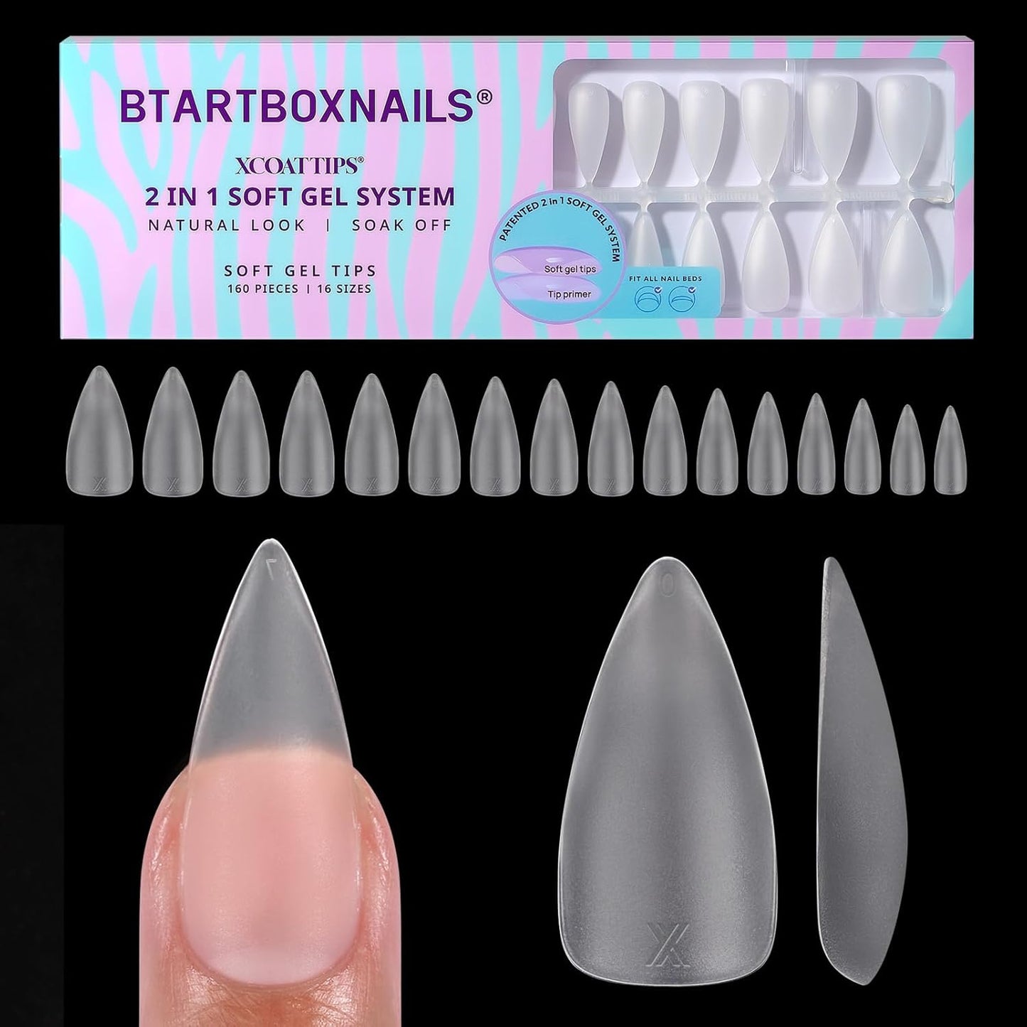 BTArtbox Press-On Nails - 5 Shades of Nude Long Stiletto | 16 Sizes for Easy Application & 4-Week Wear