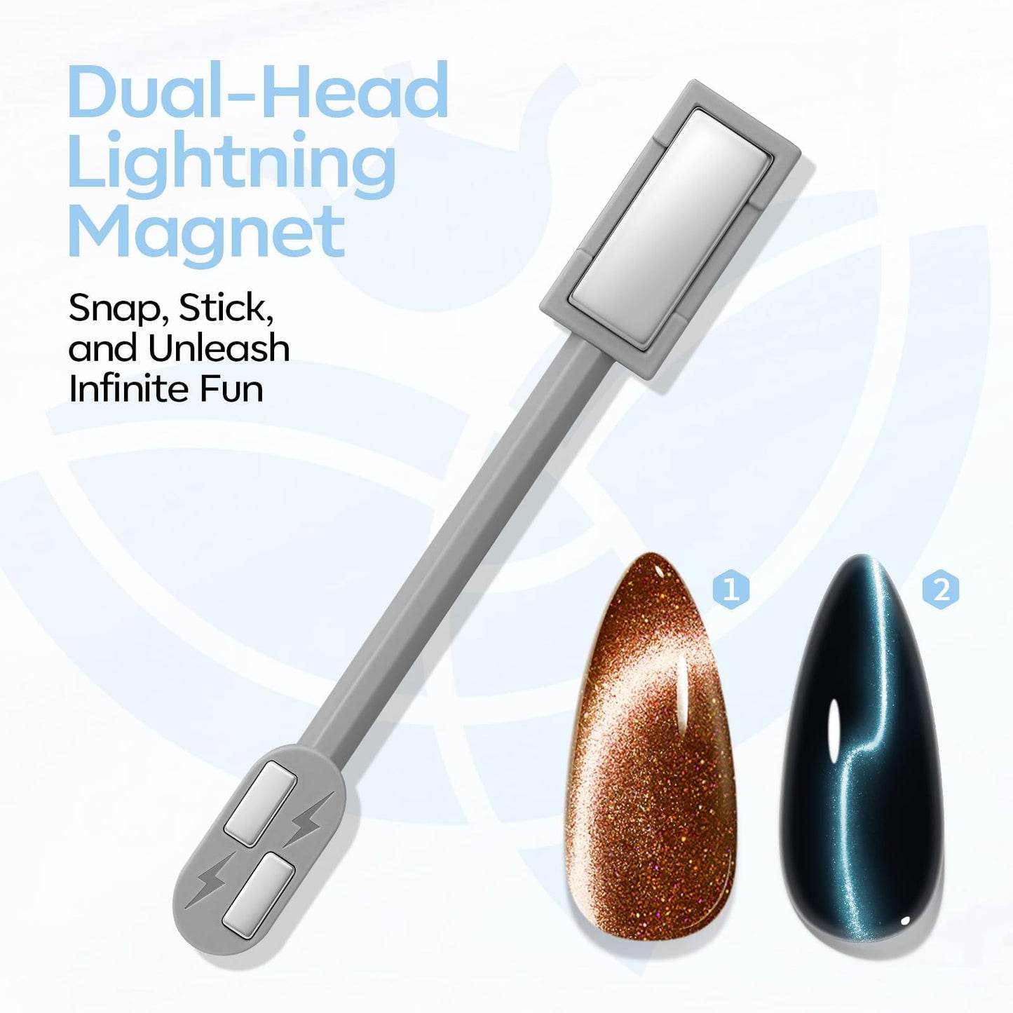modelones Cat Eye Magnet Set, 5PCS 3-in-1 Dual-Head Nail Magnet Pen with Heart, Lightning & Ball Shapes for Cateye Gel Polish, Side Light Wide Light Glass Glow Effects, DIY Nail Art Tool