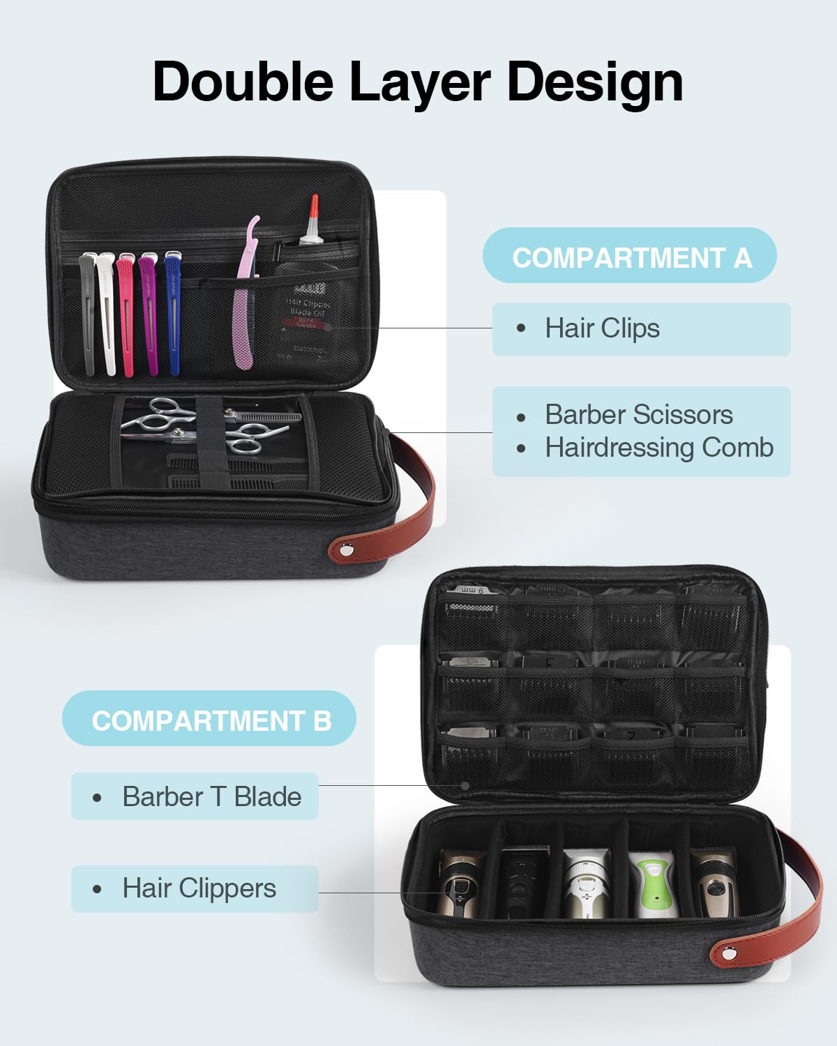 Luxtude Large Barber Case, Hard Barber Bags for Clippers and Supplies, Sturdy Hair Clipper Case for Travel, Clipper and Trimmer Cases for Wahl/Hatteker/Andis Grooming