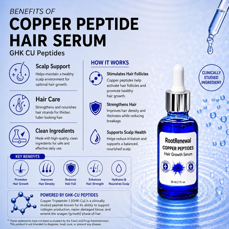 Copper Peptide Hair Growth Serum - GHK-CU & AHK-CU Peptides with Biotin & Niacinamide for Volume & Texture