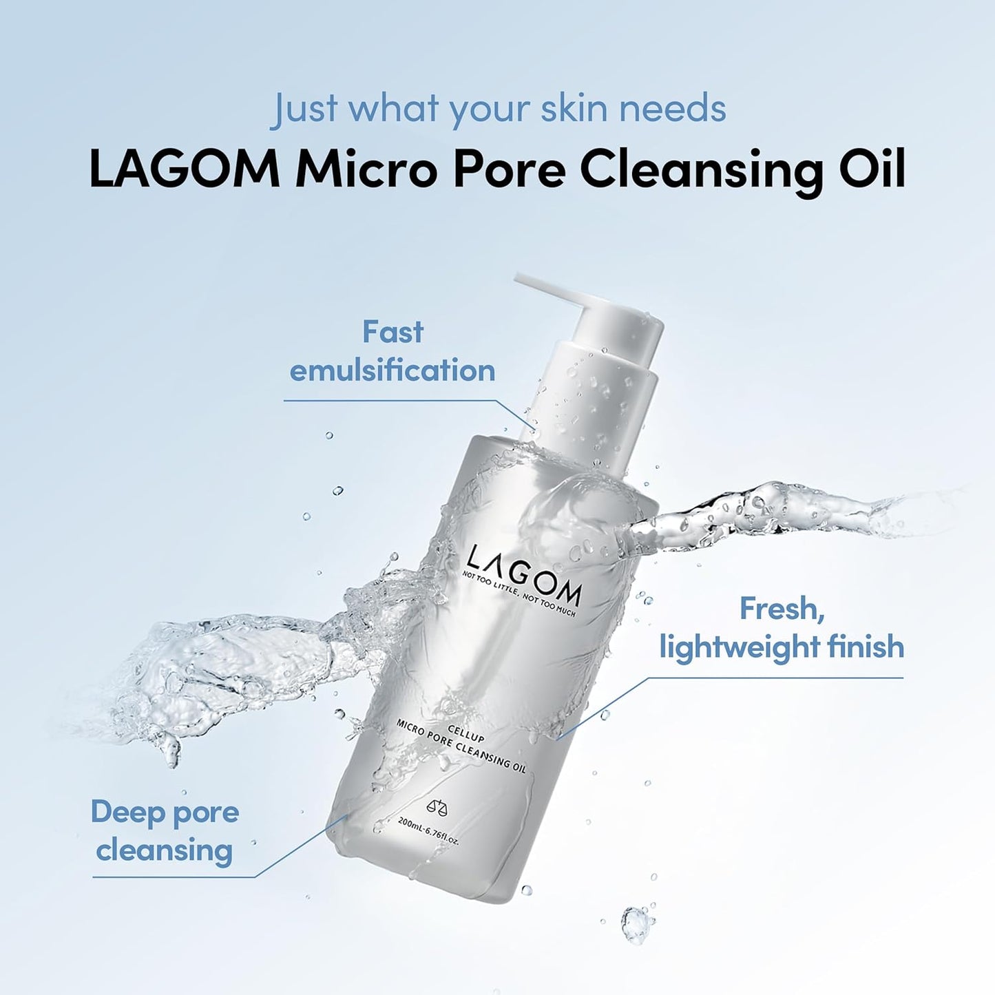 LAGOM Micro Pore Cleansing Oil - Daily Lightweight Makeup Remover | Korean Skincare 6.76 Fl Oz
