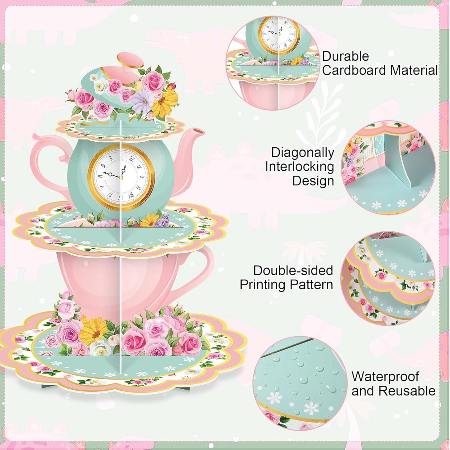Floral Tea Cupcake Stand Set - Elegant Dessert Holder for Parties | 2 Pcs, Perfect for Birthdays & Baby Showers