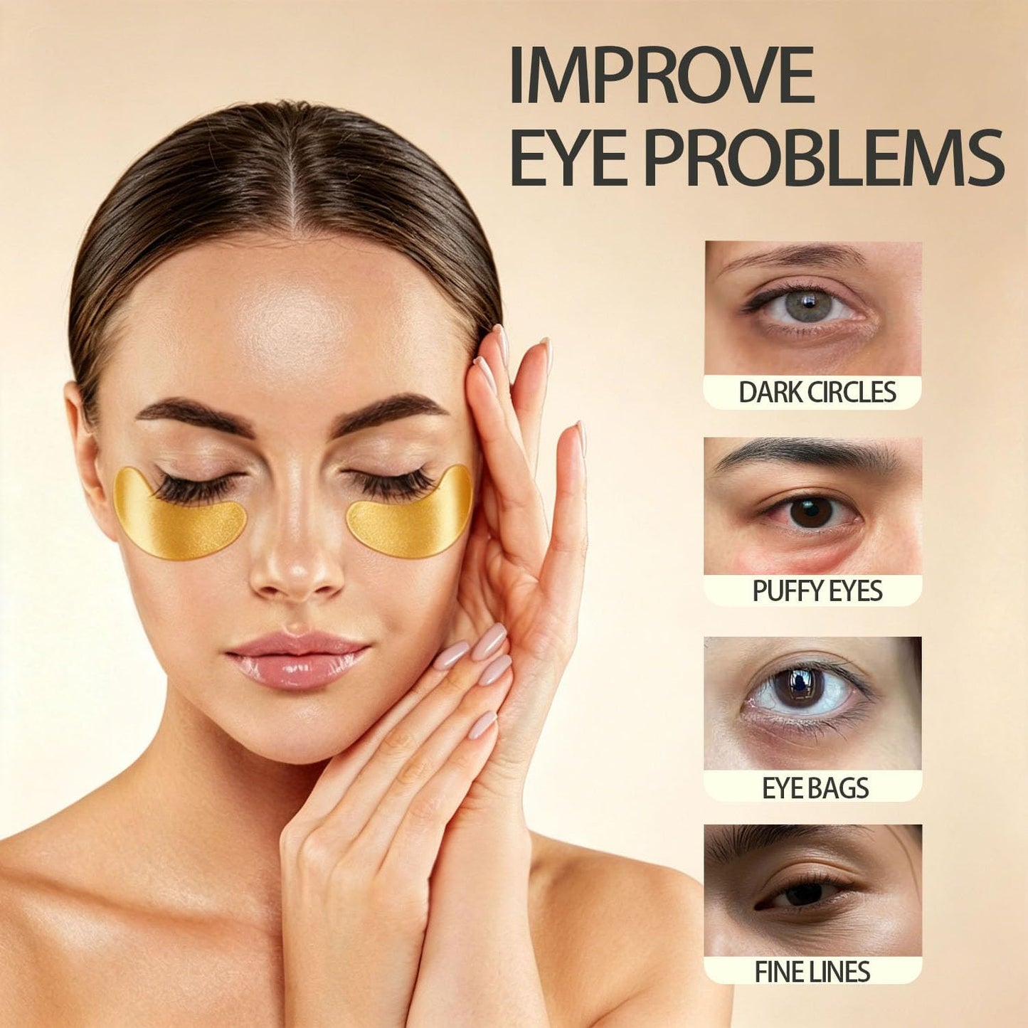 Under Eye Patches, 24k Gold Eye Mask with Hyaluronic Acid, Reduce Wrinkles