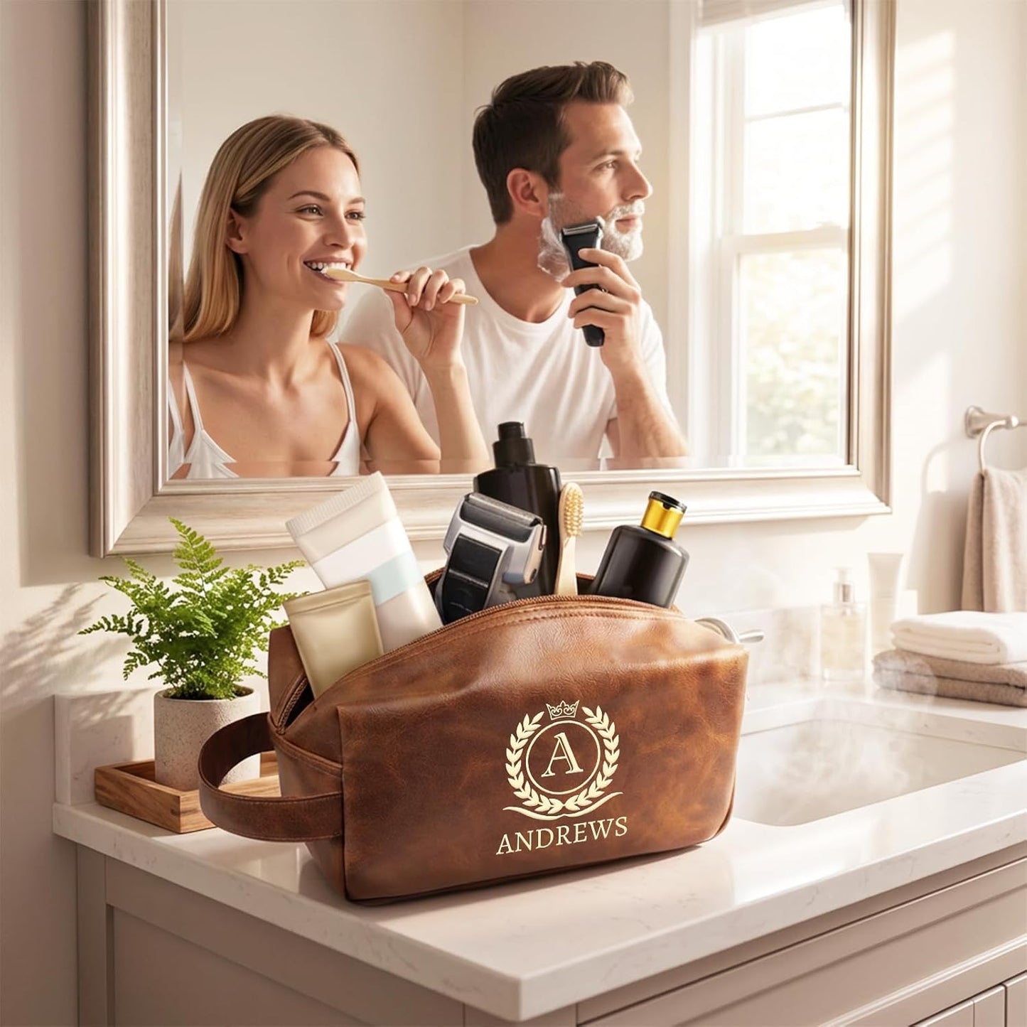 Personalized Toiletry Bag - Custom Leather Travel Shaving Kit for Men | Unique Birthday Gift for Him, Husband, Dad
