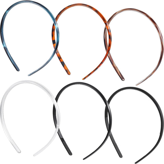 STSTR 6 Pcs 8 mm Anti-Slip Plastic Headbands for Women, 6 Colors Plastic Thin Headband with Teeth, Non-Slip Fashion Comfortable Hair Band Accessories for Daily Office Gym