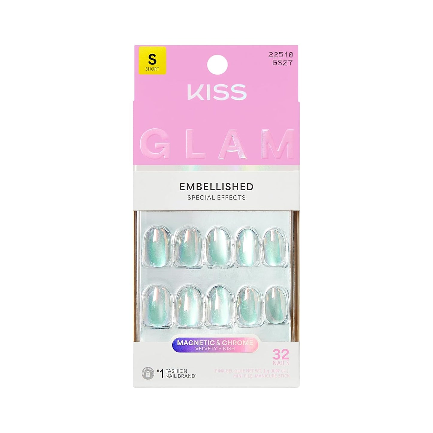 Press On Nails - Seraphic Blue Coffin Shape with Glue & Accessories | Long Size, 32 Nails Included