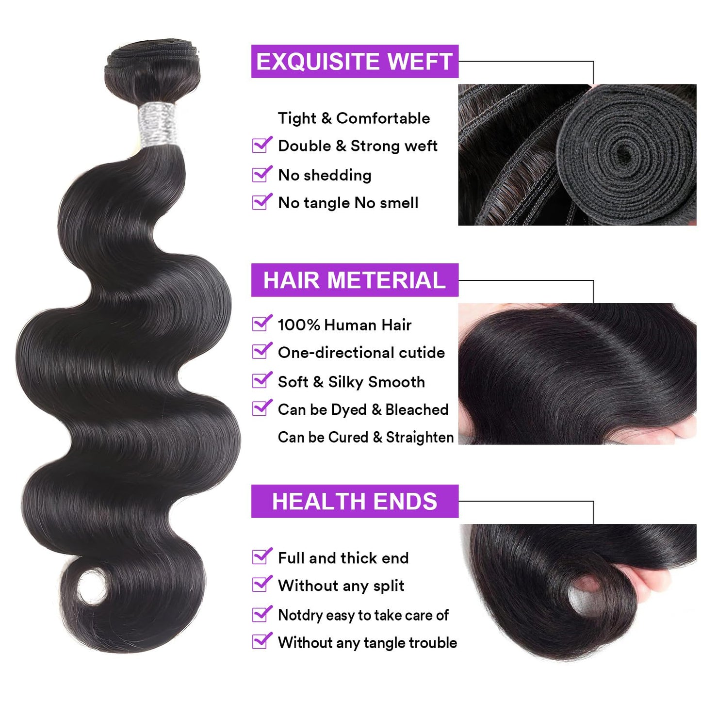 12A Human Hair Bundles Body Wave Bundles Human Hair 18 20 22 Inch 100% Unprocessed Brazilian Virgin Hair Body Wave 3 Bundles Deals Real Human Hair Extensions For Women Natural Black Color