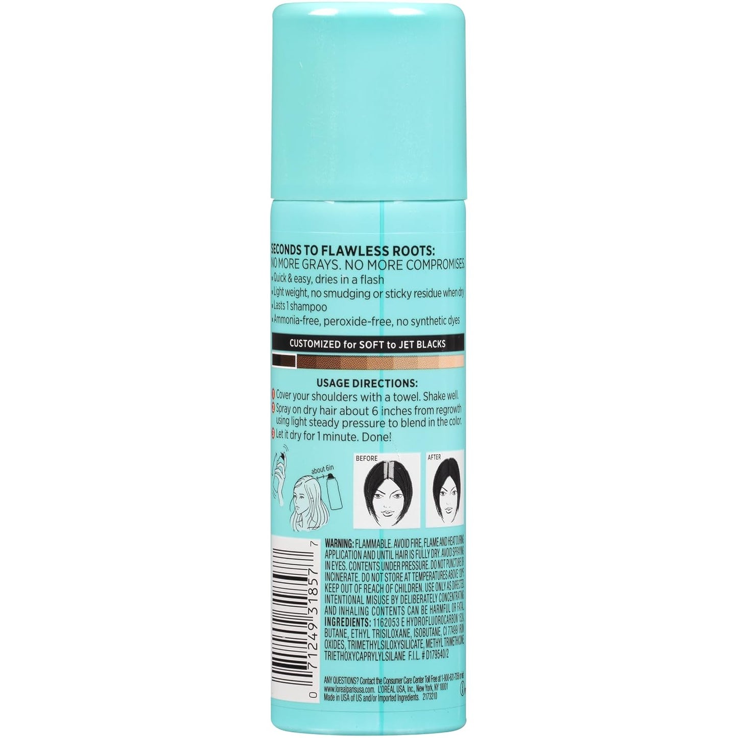L'Oreal Paris Magic Root Cover Up - Gray Hair Spray for 100% Coverage | Lightweight, Ammonia-Free, Black, 2 oz