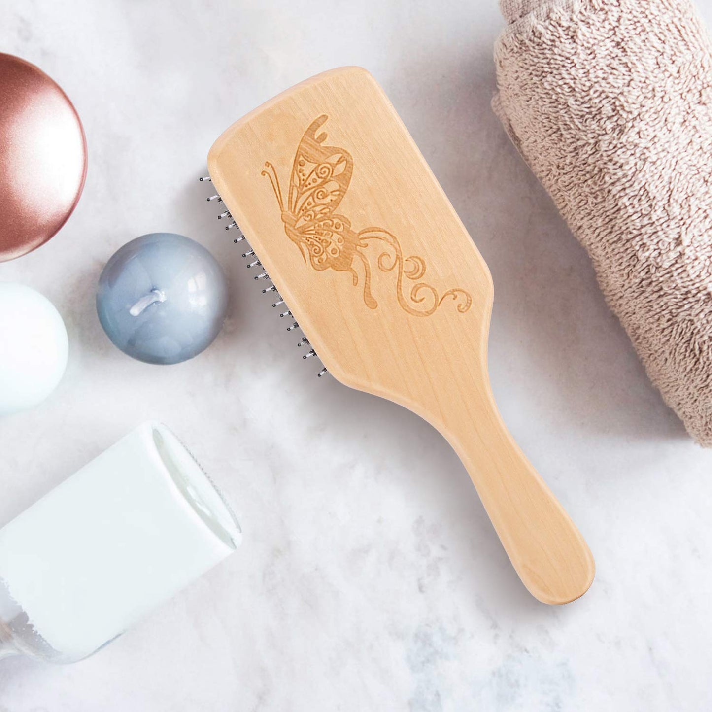 Boar Bristle Hair Brush - Paddle Brush for Thick, Curly & Thin Hair | Smooths & Adds Shine