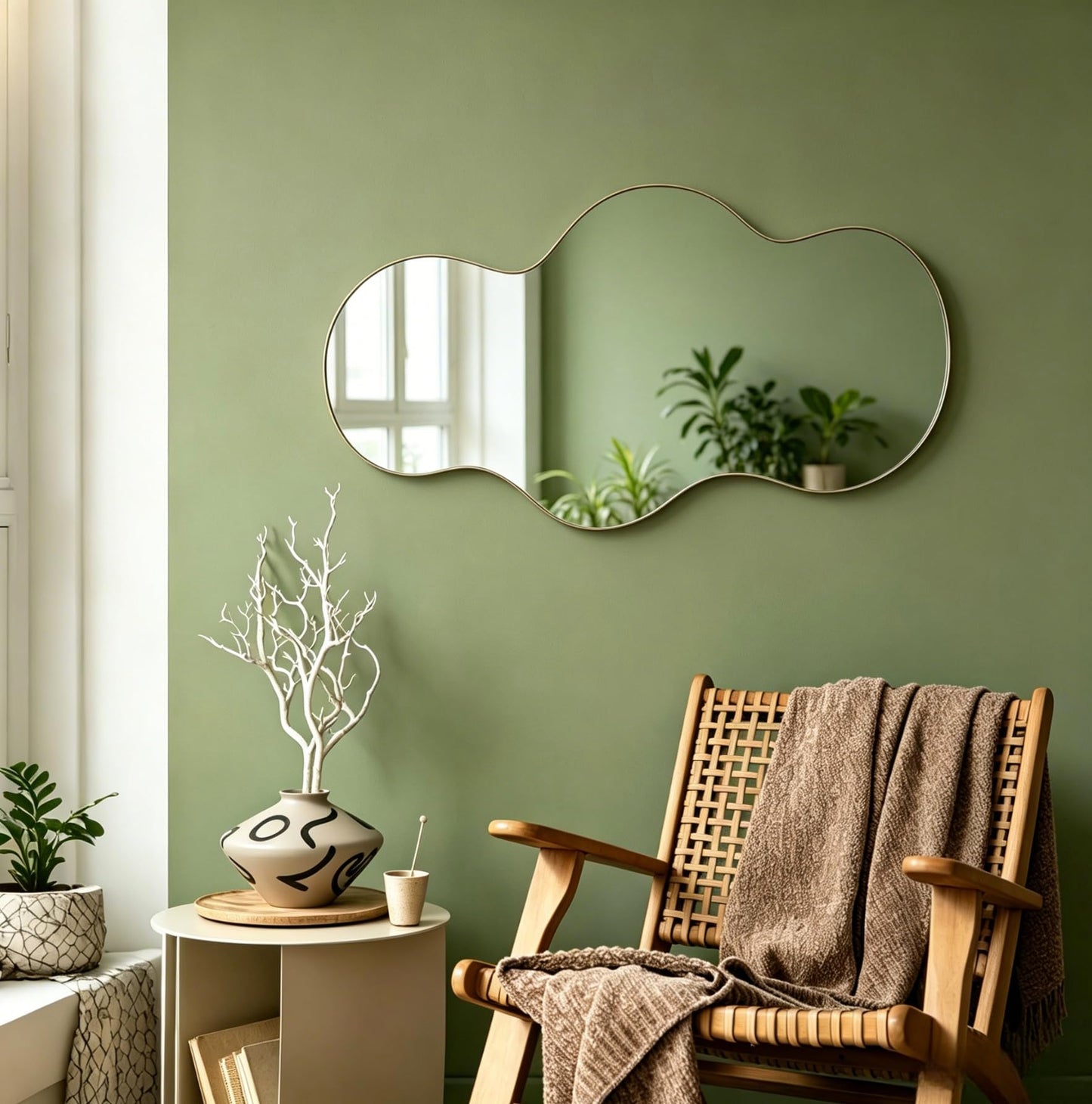 HanFuturio Irregular Wall Mirror,36x20 inch Gold Asymmetrical Mirror, Wall Mounted Mirrors Decorative, Modern Mirror for Bathroom Bedroom Living Room Entryway, Cloud Frameless