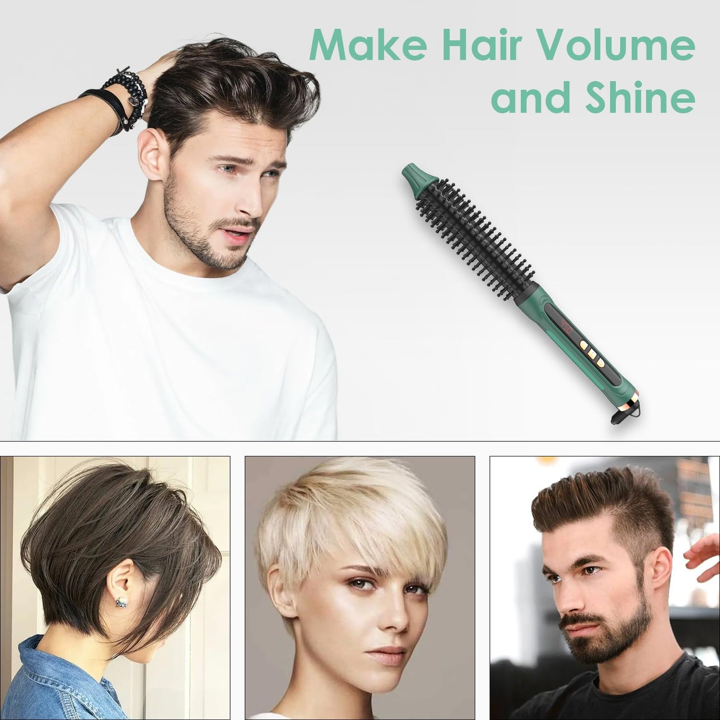 BANGMENG 3/4 Inch Barrel Thermal Round Brush, Volume Heat Styling Brush for Men and Women Medium Thin Curly Straight Hair, Heated Curling Iron,12 Temperature Setting (1.35 Inch with Bristles)