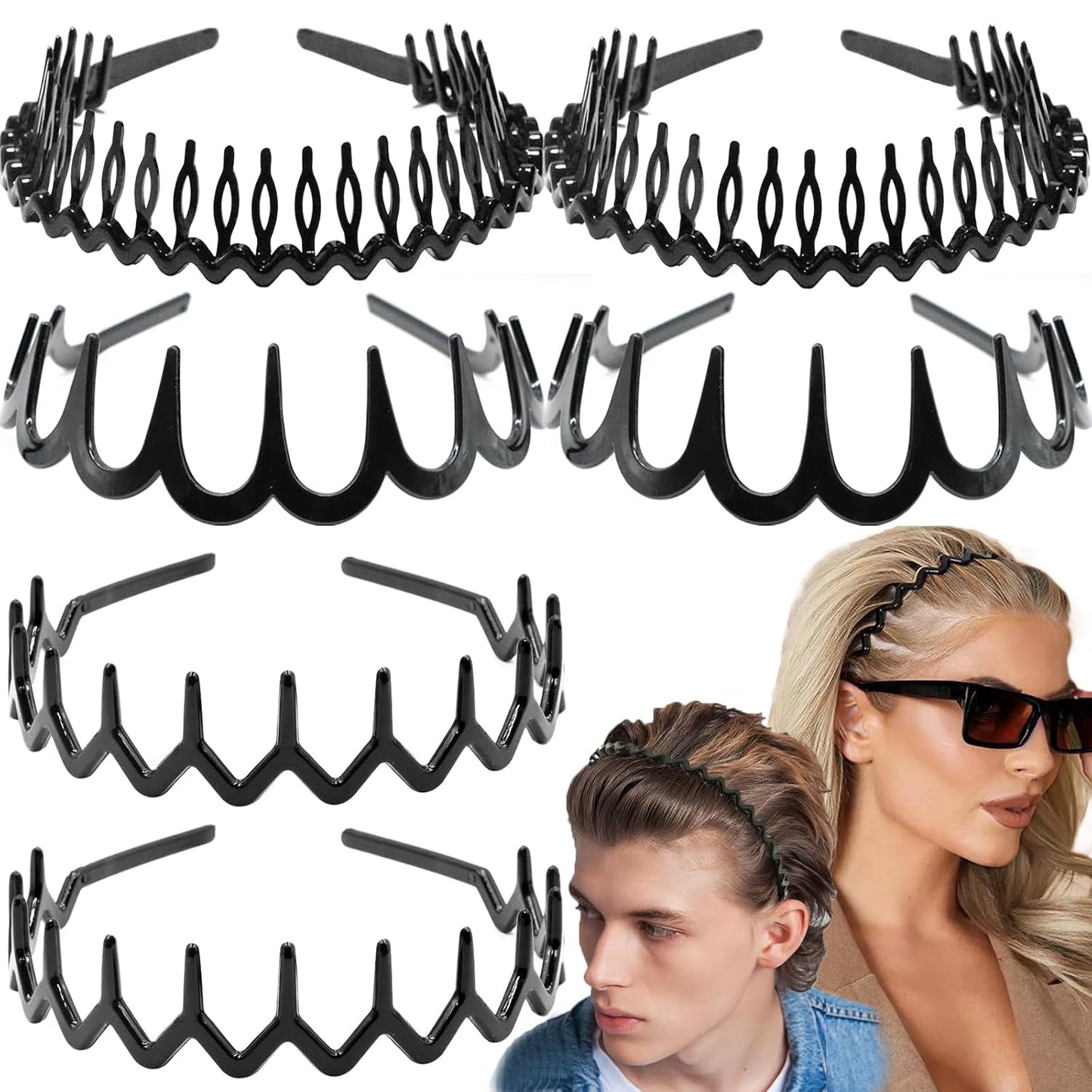 Zig Zag Headbands - 6 PCS Plastic Wavy Hair Combs for Women & Girls | Versatile Bright Black Accessories