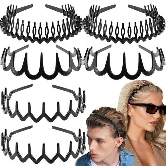 Zig Zag Headbands - 6 PCS Plastic Wavy Hair Combs for Women & Girls | Versatile Bright Black Accessories
