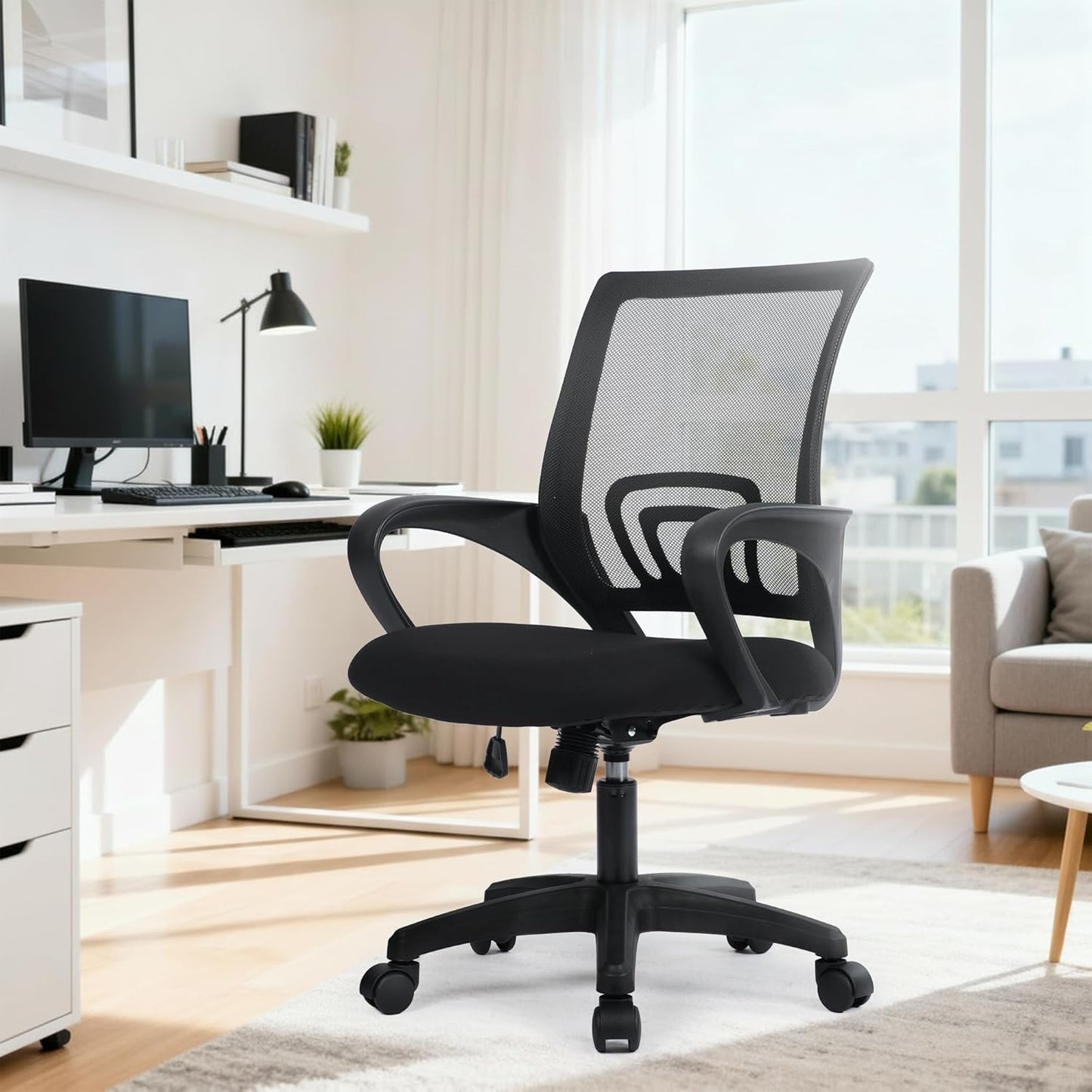 Ergonomic Office Desk Chair - Mesh Gaming Cushion Seat with Adjustable Height & Lumbar Support | Black