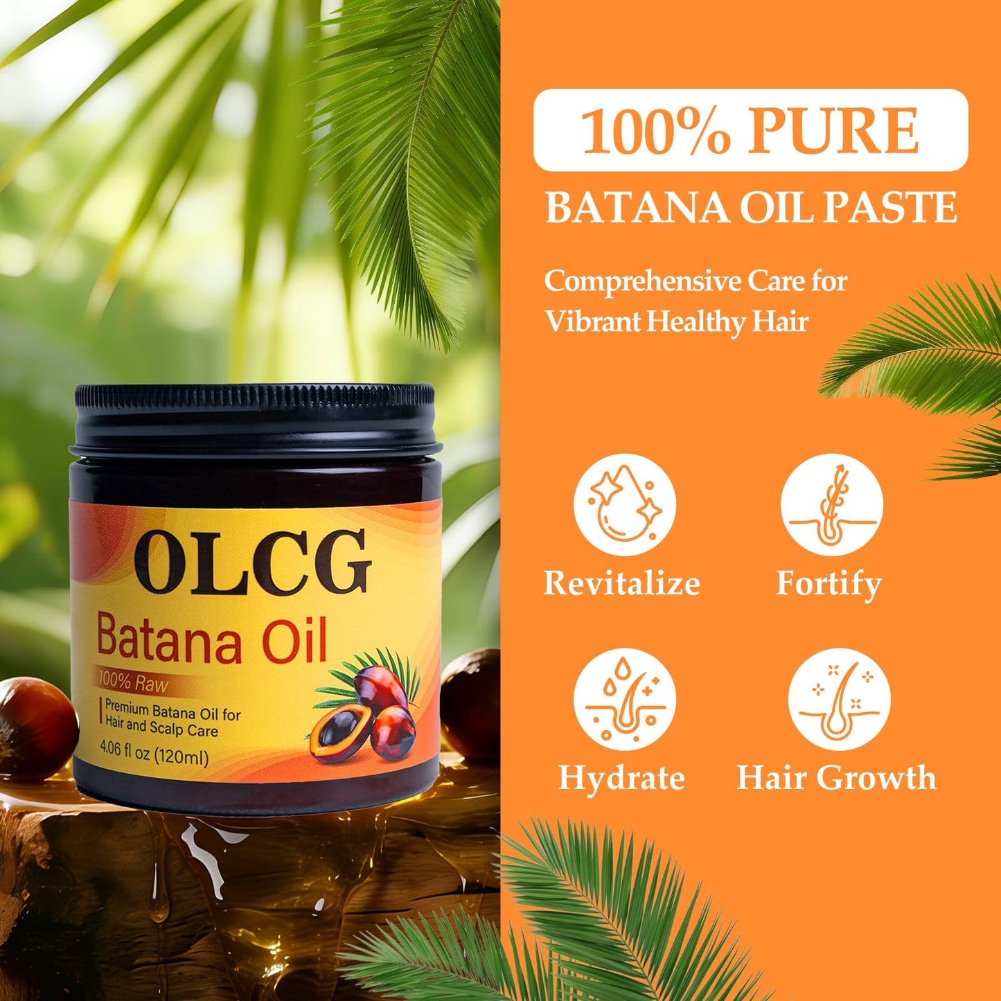 OLCG 100% Raw Batana Oil for Hair Growth - Pure Batana Oil Paste, Enhances Thickness & Shine, Reduces Breakage and Hair Loss, Nourishment For All Types - 4.06 fl oz（120ml）