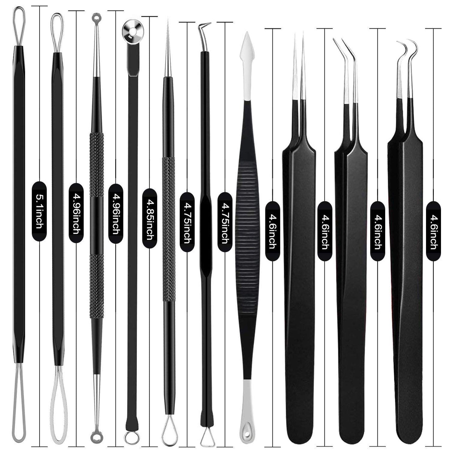 Pimple Popper Tool Kit - 10-Piece Blackhead Remover & Comedone Extractor Set | Easy Pimple & Zit Removal (Black)