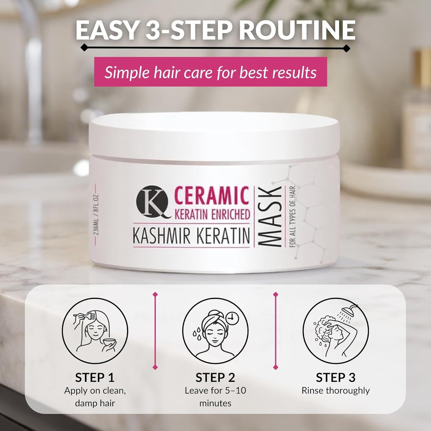 Kashmir Keratin Hair Mask - Advanced Deep Conditioning Treatment for Damaged Hair | 8 oz, Sulfate & Paraben Free