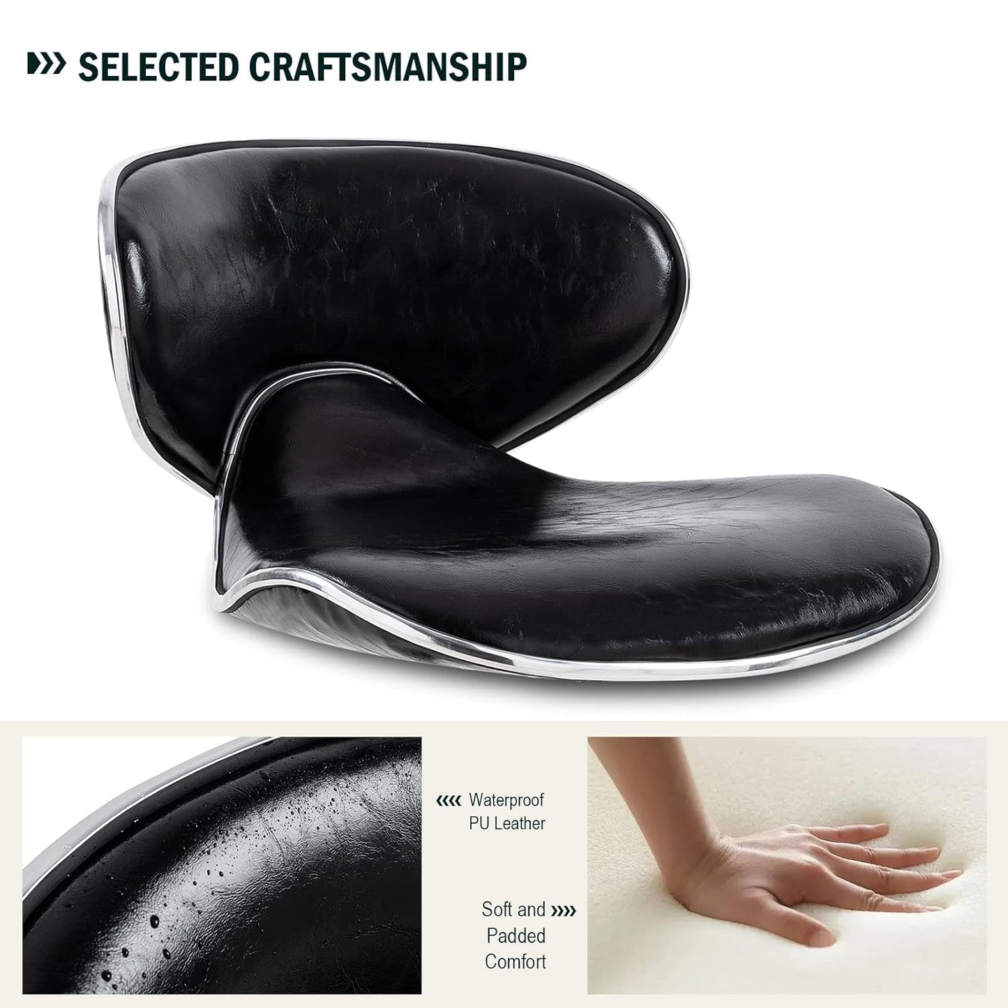Paddie Pedicure Stool - Height Adjustable Hydraulic Swivel Chair with Back Support | Ideal for Nail Techs, Salons & Spas - Black