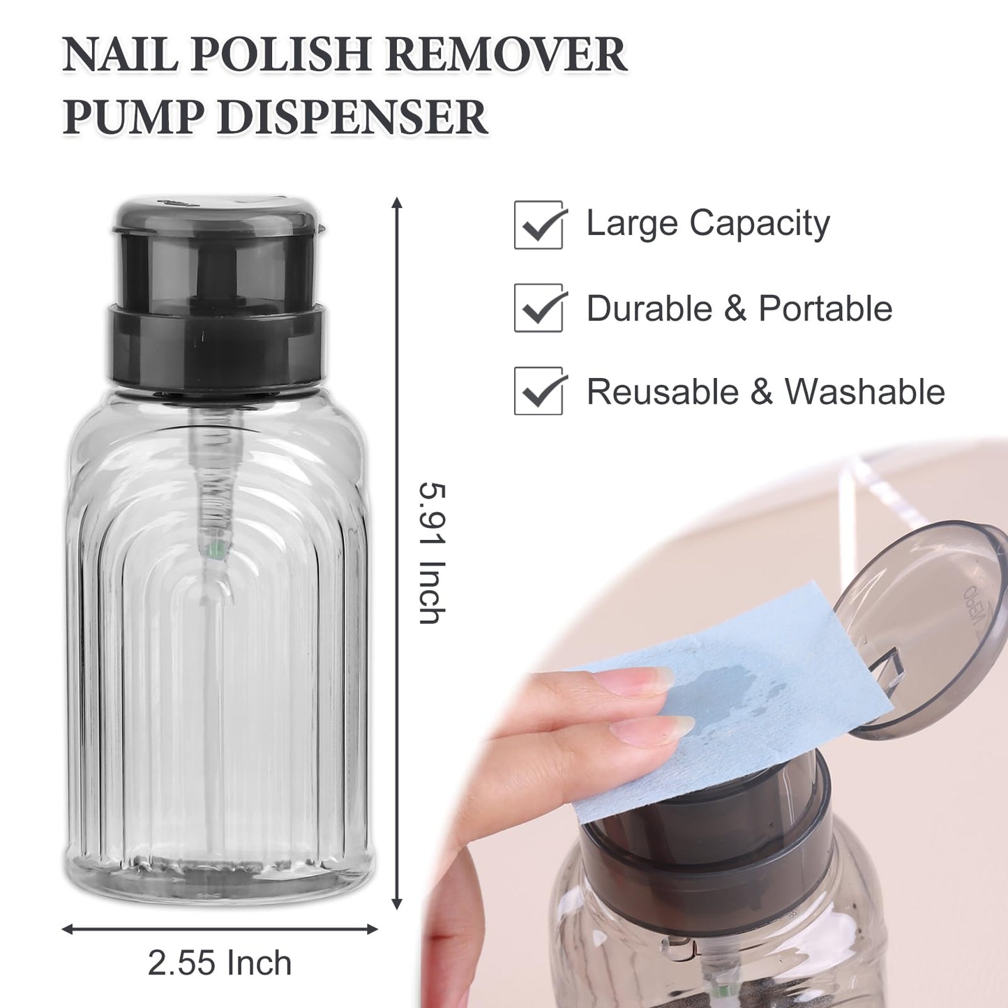 SUTOKAKA 2 Pack Non-Acetone Nail Polish Remover Pump Dispenser Lockable Empty Alcohol Dispenser Push Down One-Touch Bottle Container with Flip Top Cap for Makeup Remover Facial Toner, 300ML(10.1oz)