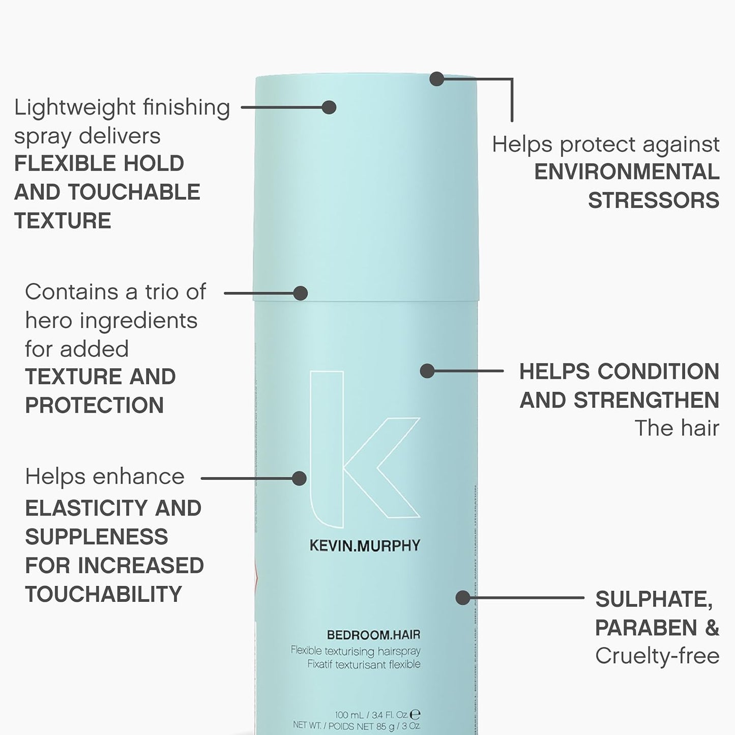Kevin.Murphy Bedroom.Hair Flexible Texturizing Spray - Effortless Style for All Hair Types - 100 mL | Ginger Root Extract