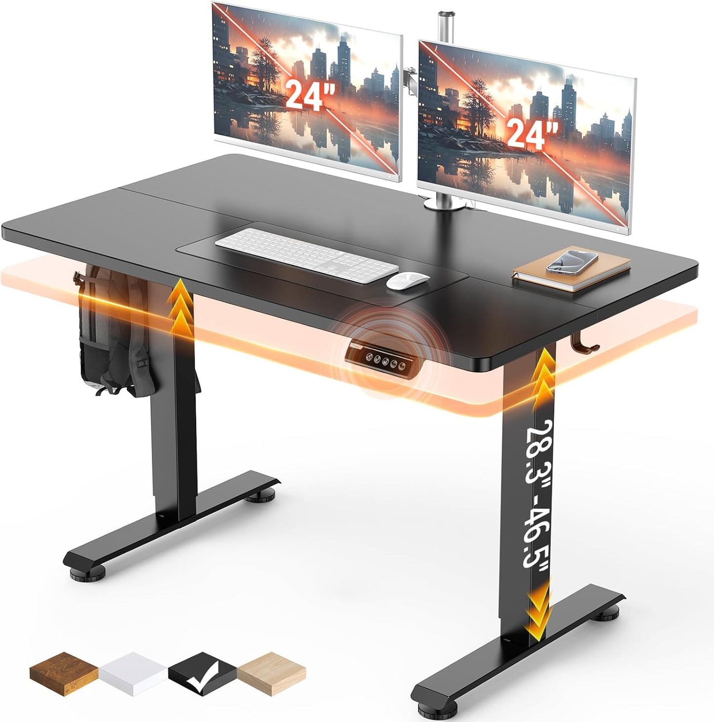 Veken Electric Standing Desk - 55 Inch Height Adjustable Home Office Table | White Wooden Desktop for Work & Study